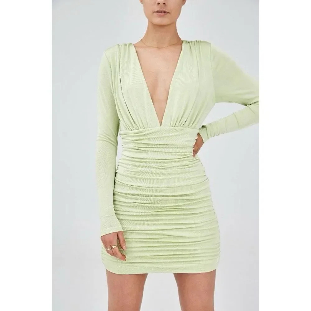 finders keepers dress long sleeve deep v neck ruching on the sides SZ 4
